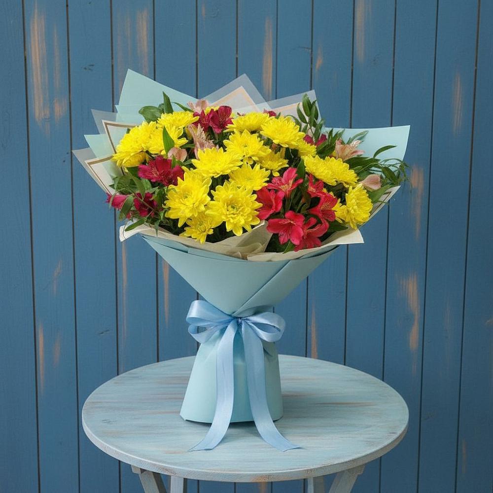 Букет цветов из: Альстромерии и Хризантемы в Дербентской
