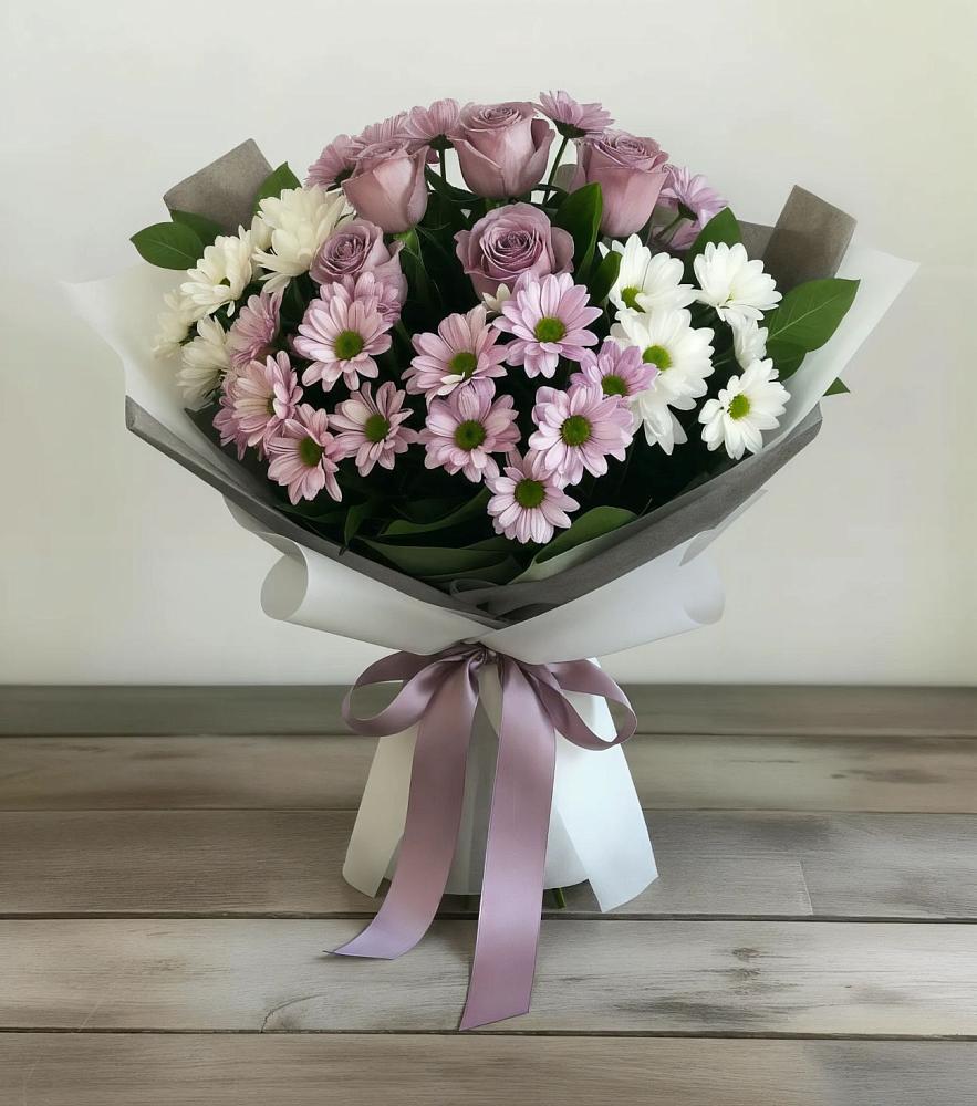Букет цветов из: Хризантемы и Розы в Дербентской