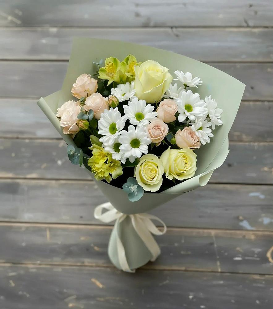 Букет цветов из: Альстромерии, Розы и Хризантемы в Дербентской