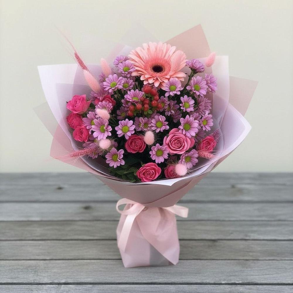 Букет цветов из: Розы, Герберы и Хризантемы в Дербентской