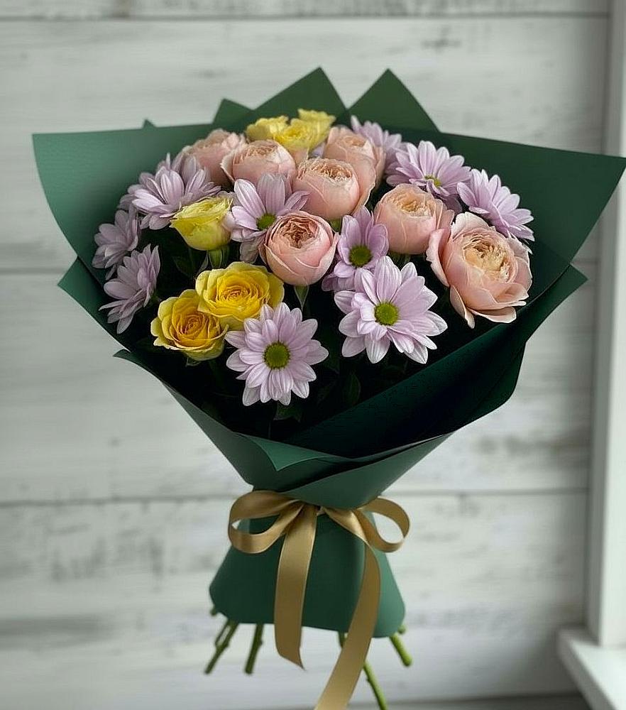 Букет цветов из: Хризантемы и Розы в Дербентской