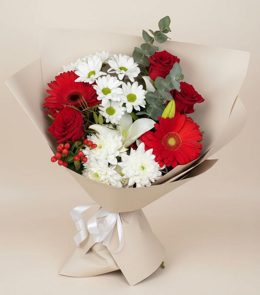 Букет цветов из: Розы, Хризантемы, Герберы и Лилии в Дербентской